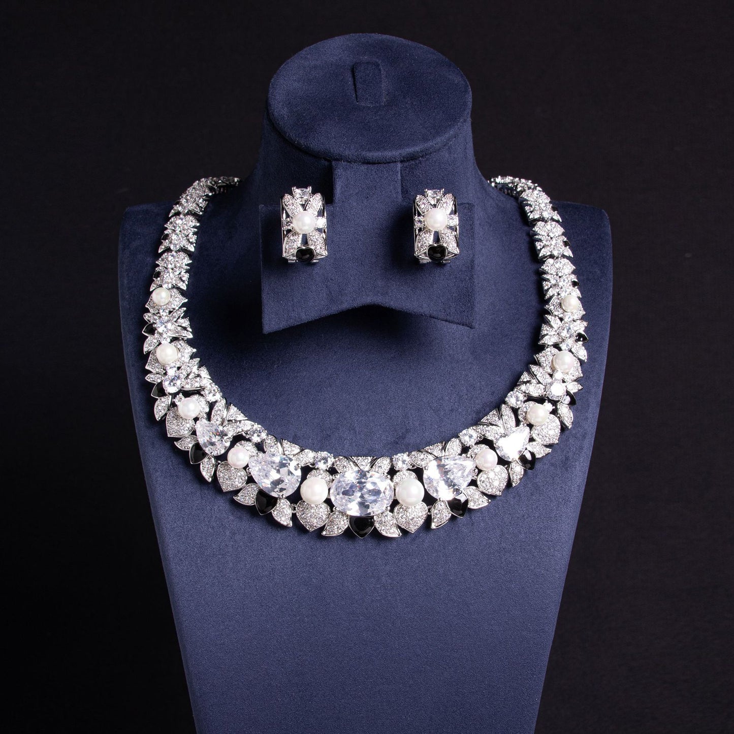 Heavy Industry Irregular Geometric Square Full Zircon Necklace Premium Temperament Set Jewelry