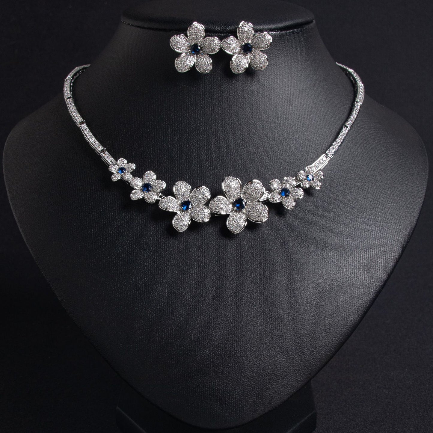 Necklace Earrings Set Fashion Luxury Zircon Flower Wedding Dress Accessories Bridal Necklace Set Wedding Jewelry