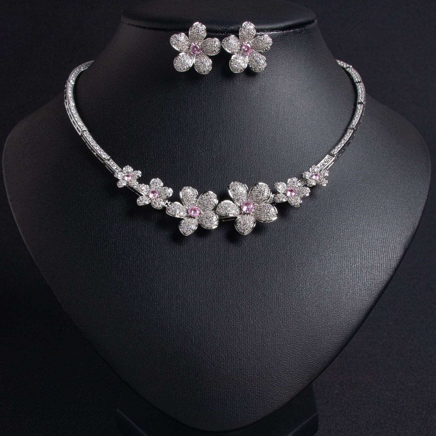 Necklace Earrings Set Fashion Luxury Zircon Flower Wedding Dress Accessories Bridal Necklace Set Wedding Jewelry