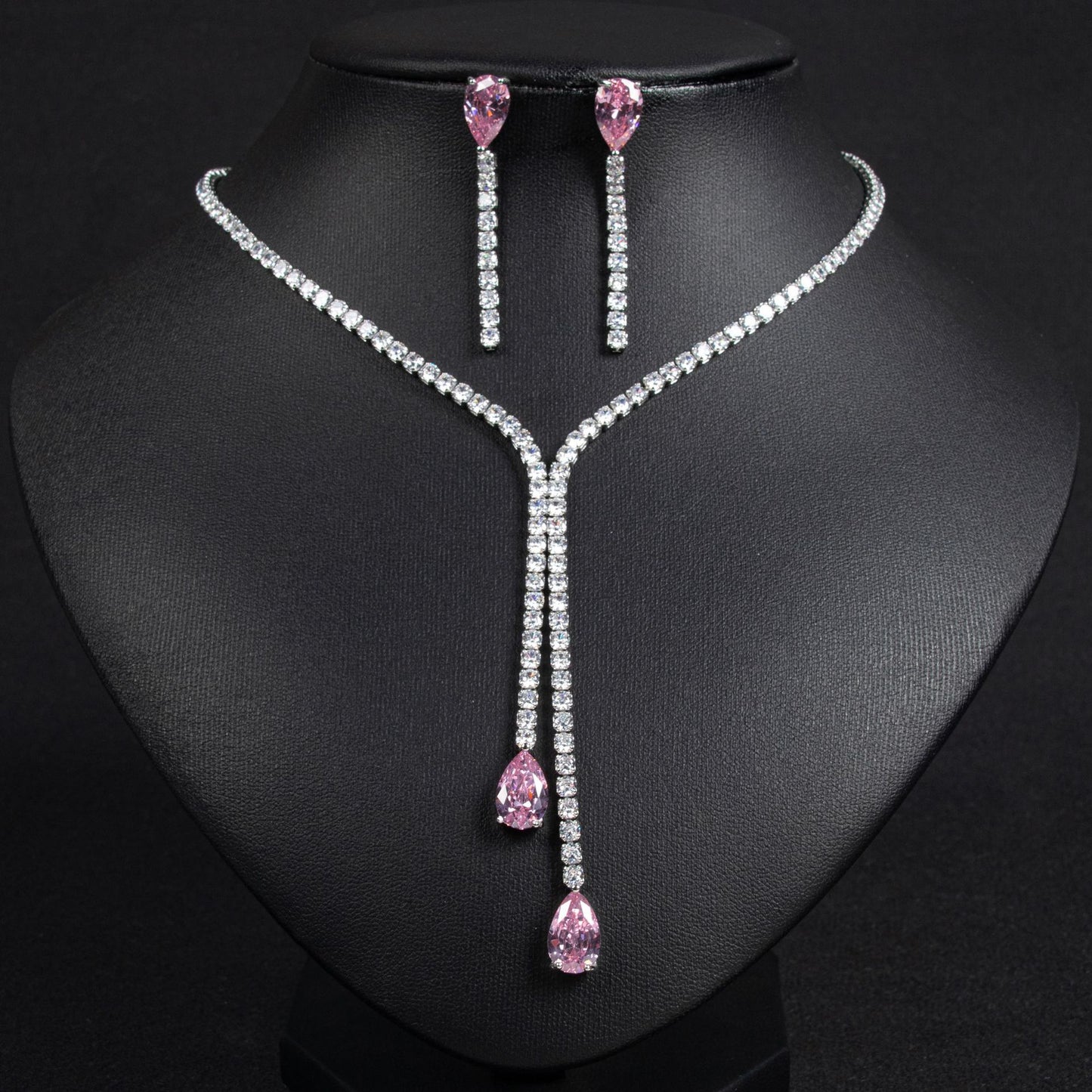 Premium light luxury water drop zircon necklace earrings set natural zircon necklace