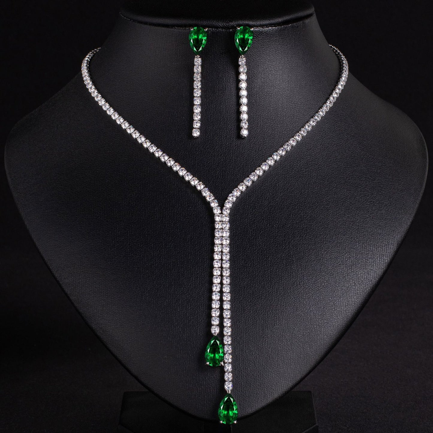 Premium light luxury water drop zircon necklace earrings set natural zircon necklace