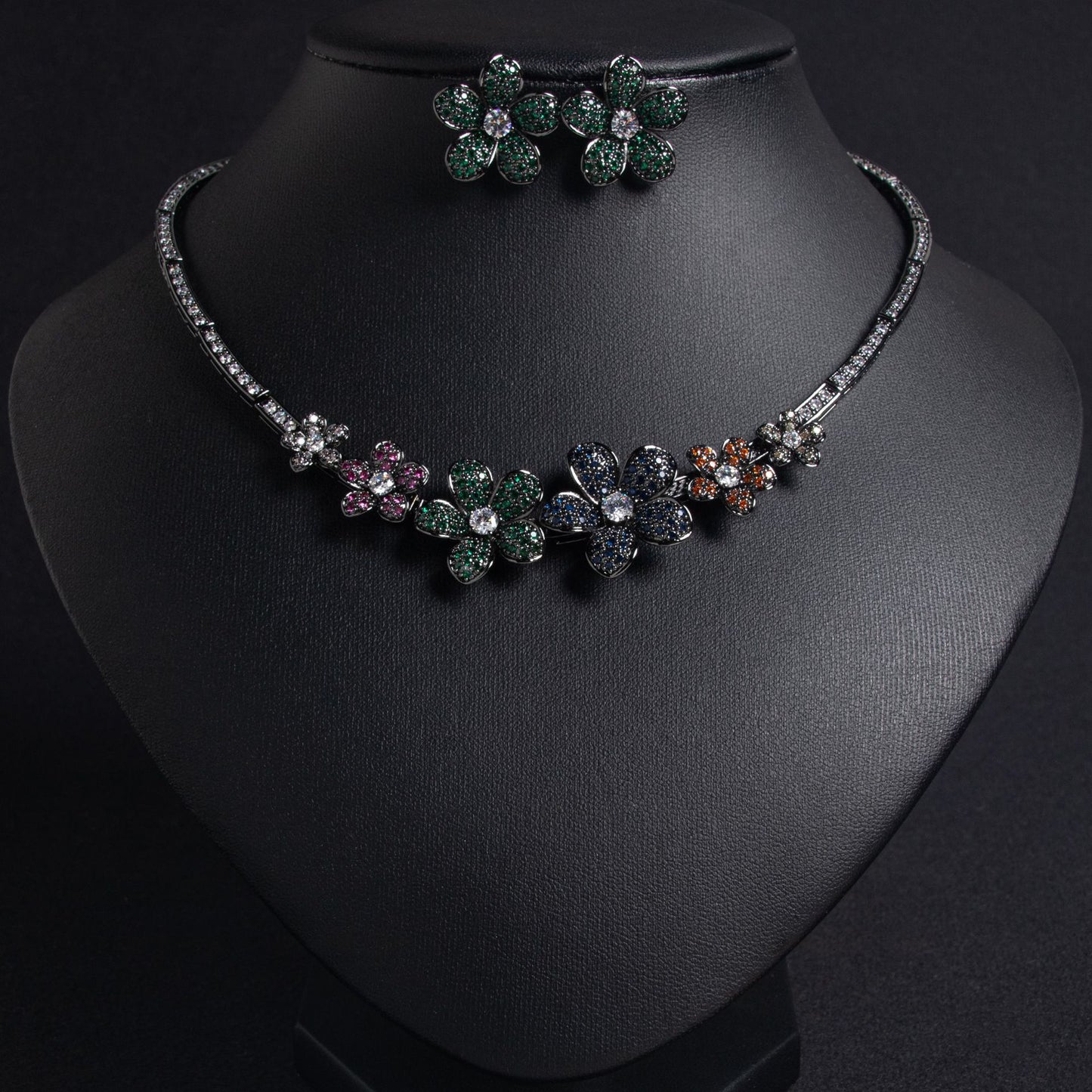 Necklace Earrings Set Fashion Luxury Zircon Flower Wedding Dress Accessories Bridal Necklace Set Wedding Jewelry