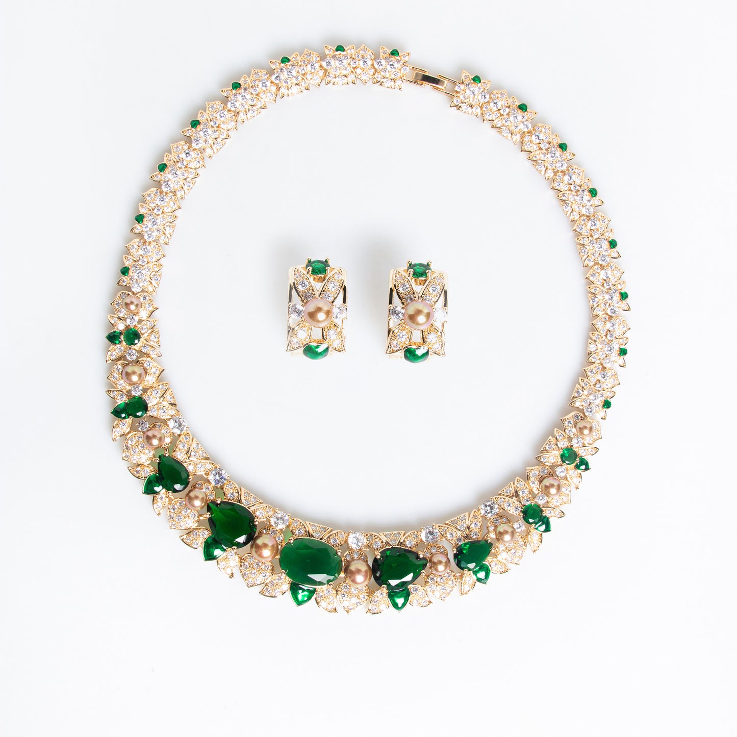 Full Diamond Necklace Earrings Ring Bracelet Four-piece Set Zircon Color Treasure Diamond Collar Bridal Set