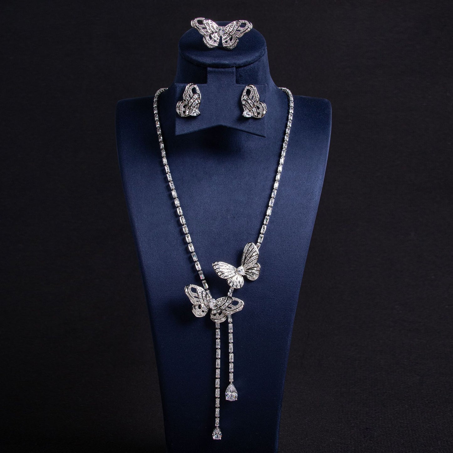 Fairy Butterfly Tassel Necklace Light Luxury Butterfly Fairy Long Earrings Set