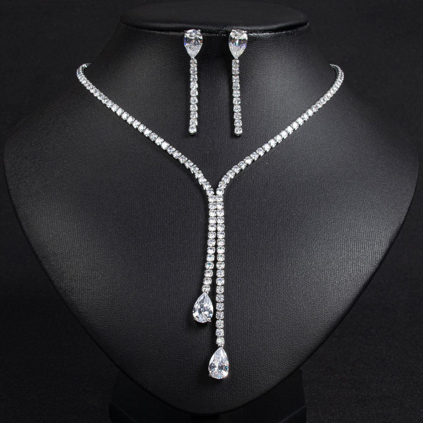 Premium light luxury water drop zircon necklace earrings set natural zircon necklace