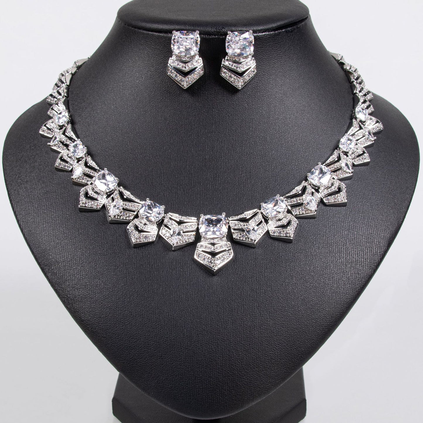 Bridal Accessories Necklace Fashion Zircon Haute Couture Jewelry Women's Necklace Earrings High-end Two-piece Set