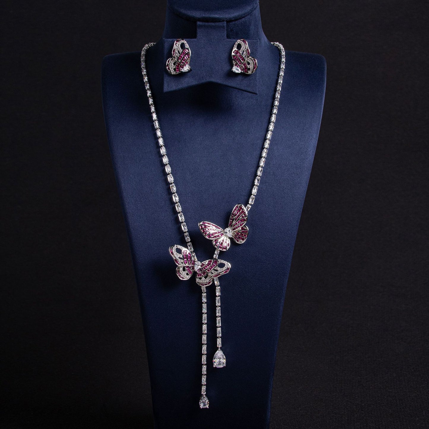 Fairy Butterfly Tassel Necklace Light Luxury Butterfly Fairy Long Earrings Set