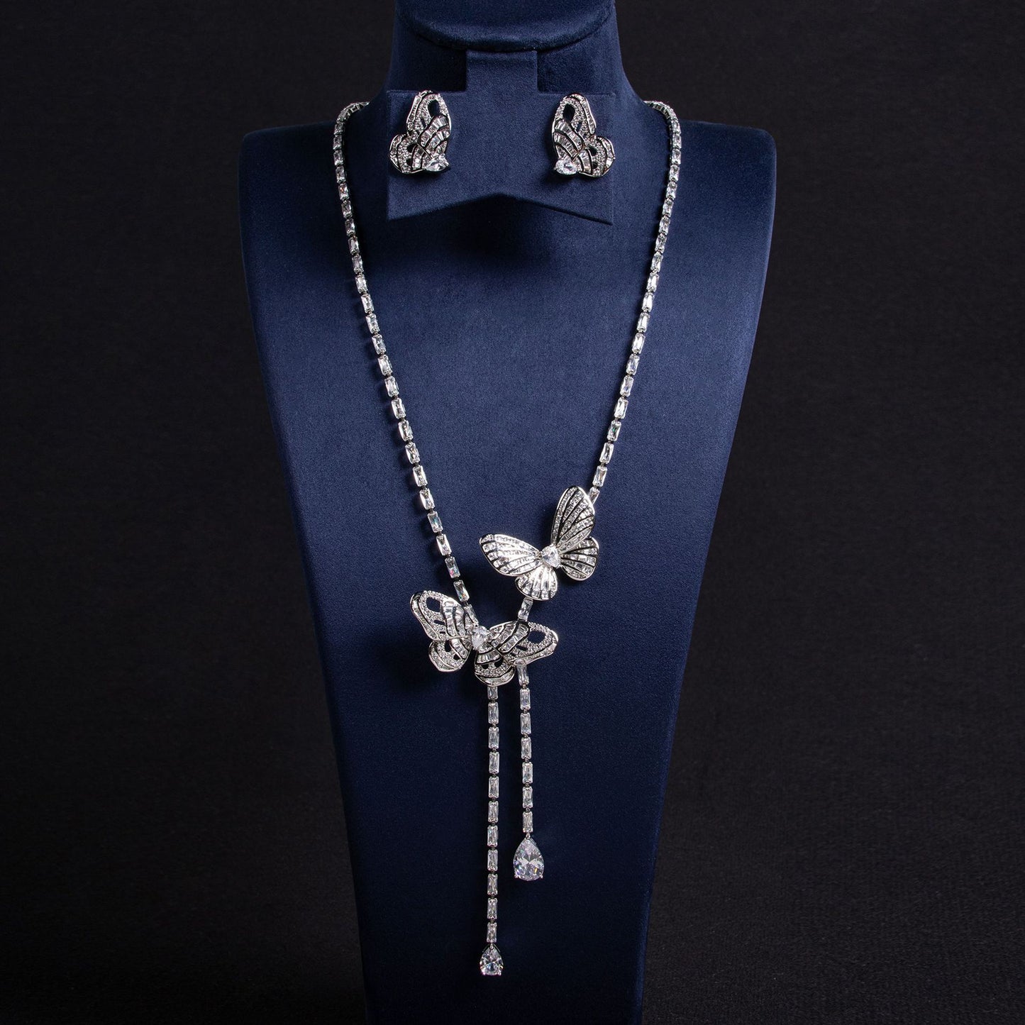 Fairy Butterfly Tassel Necklace Light Luxury Butterfly Fairy Long Earrings Set