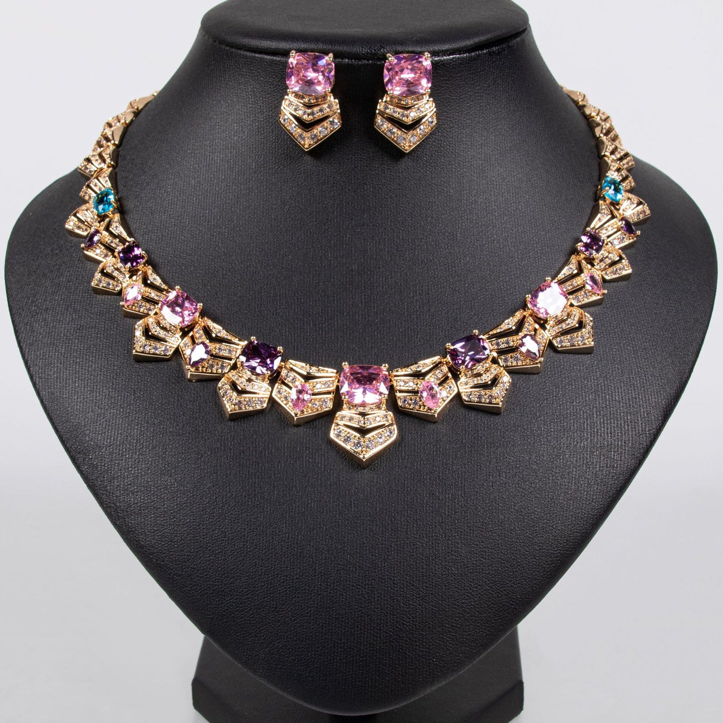 Bridal Accessories Necklace Fashion Zircon Haute Couture Jewelry Women's Necklace Earrings High-end Two-piece Set