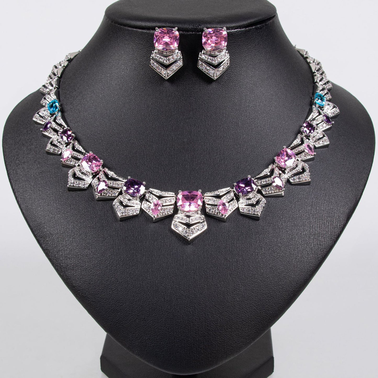 Bridal Accessories Necklace Fashion Zircon Haute Couture Jewelry Women's Necklace Earrings High-end Two-piece Set