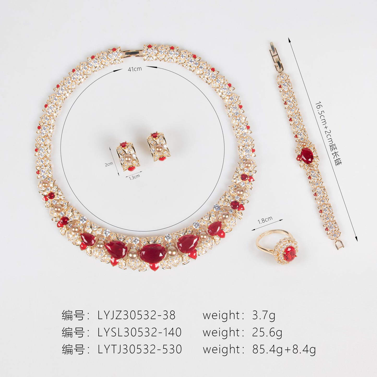 Full Diamond Necklace Earrings Ring Bracelet Four-piece Set Zircon Color Treasure Diamond Collar Bridal Set