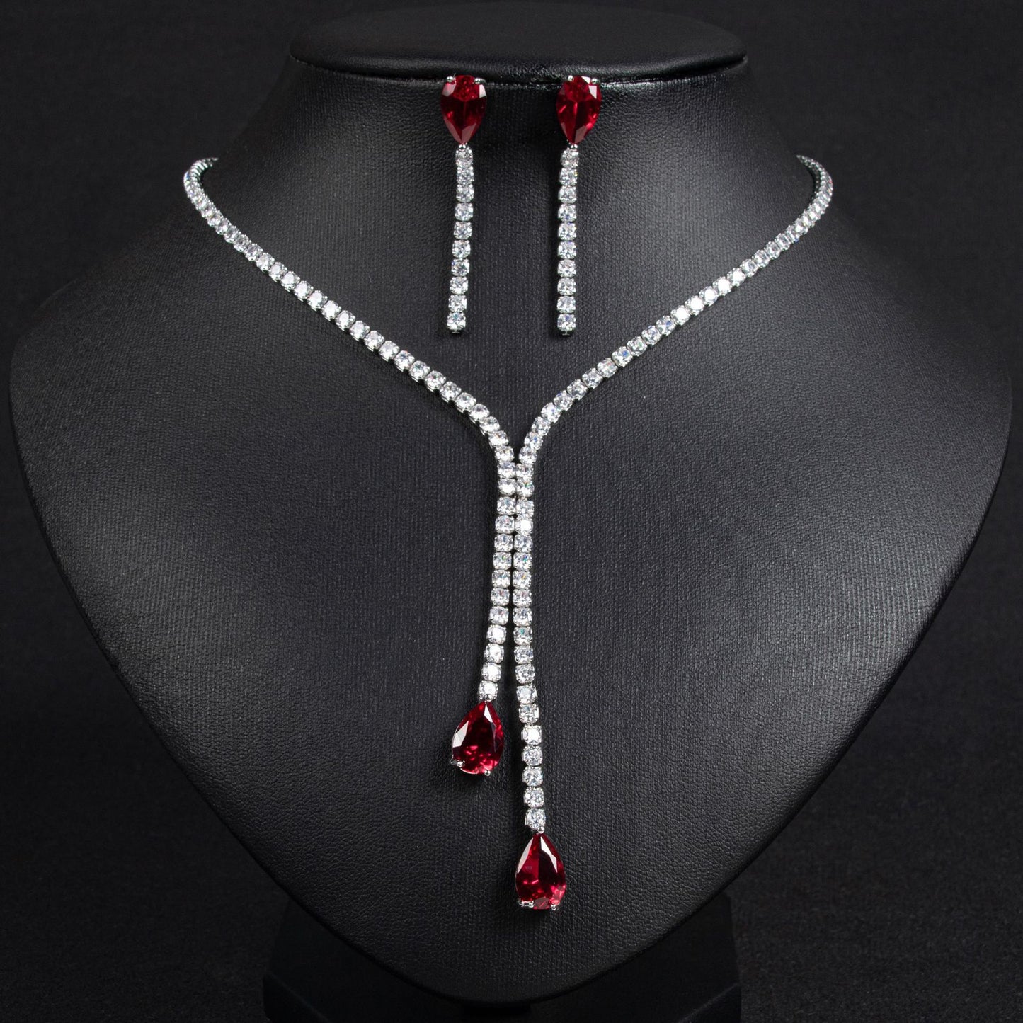 Premium light luxury water drop zircon necklace earrings set natural zircon necklace