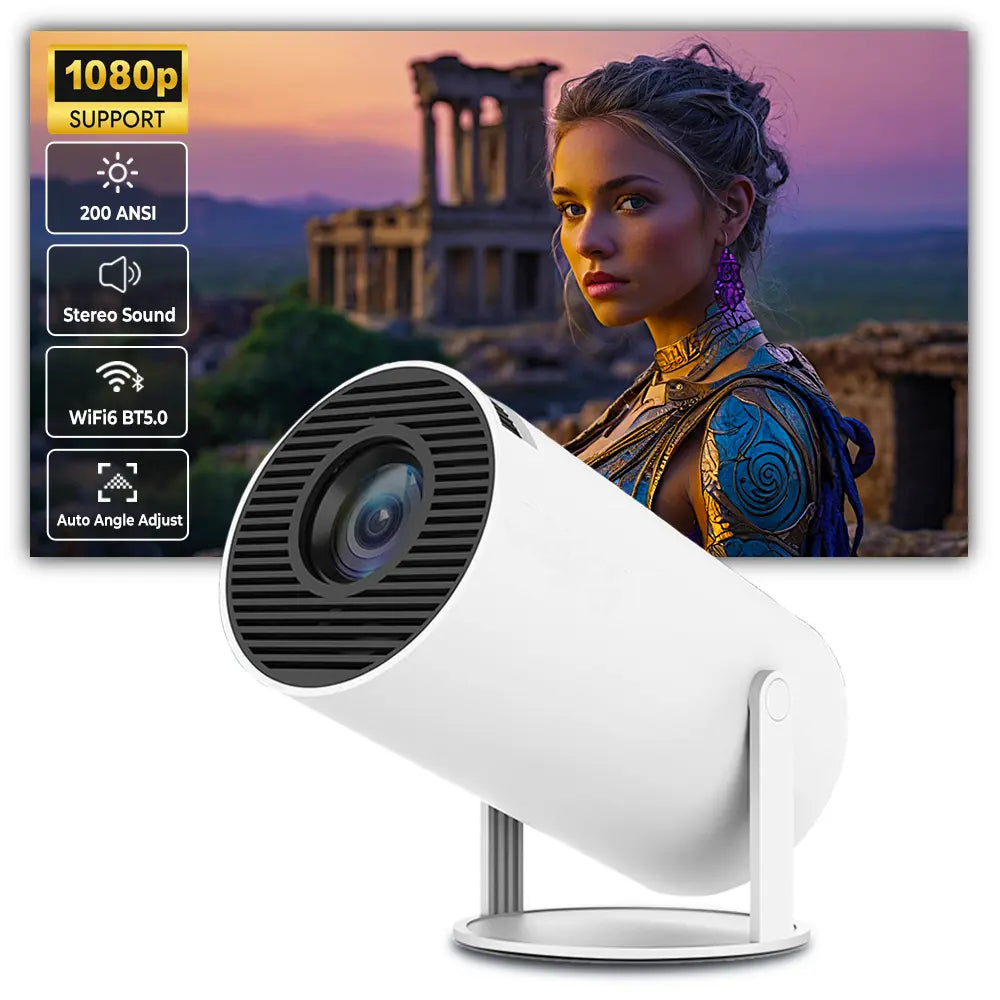 HY300 Portable WiFi Projector with Bluetooth, 4K Supported Mini Projector, 180° Rotatable Smart Projector for Home Theater, Bedroom Movie Nights, Gaming and Soccer Watch Parties