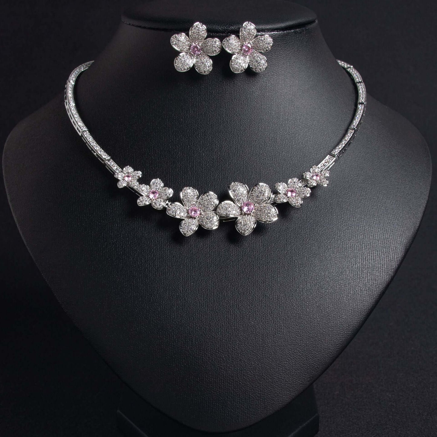 Necklace Earrings Set Fashion Luxury Zircon Flower Wedding Dress Accessories Bridal Necklace Set Wedding Jewelry