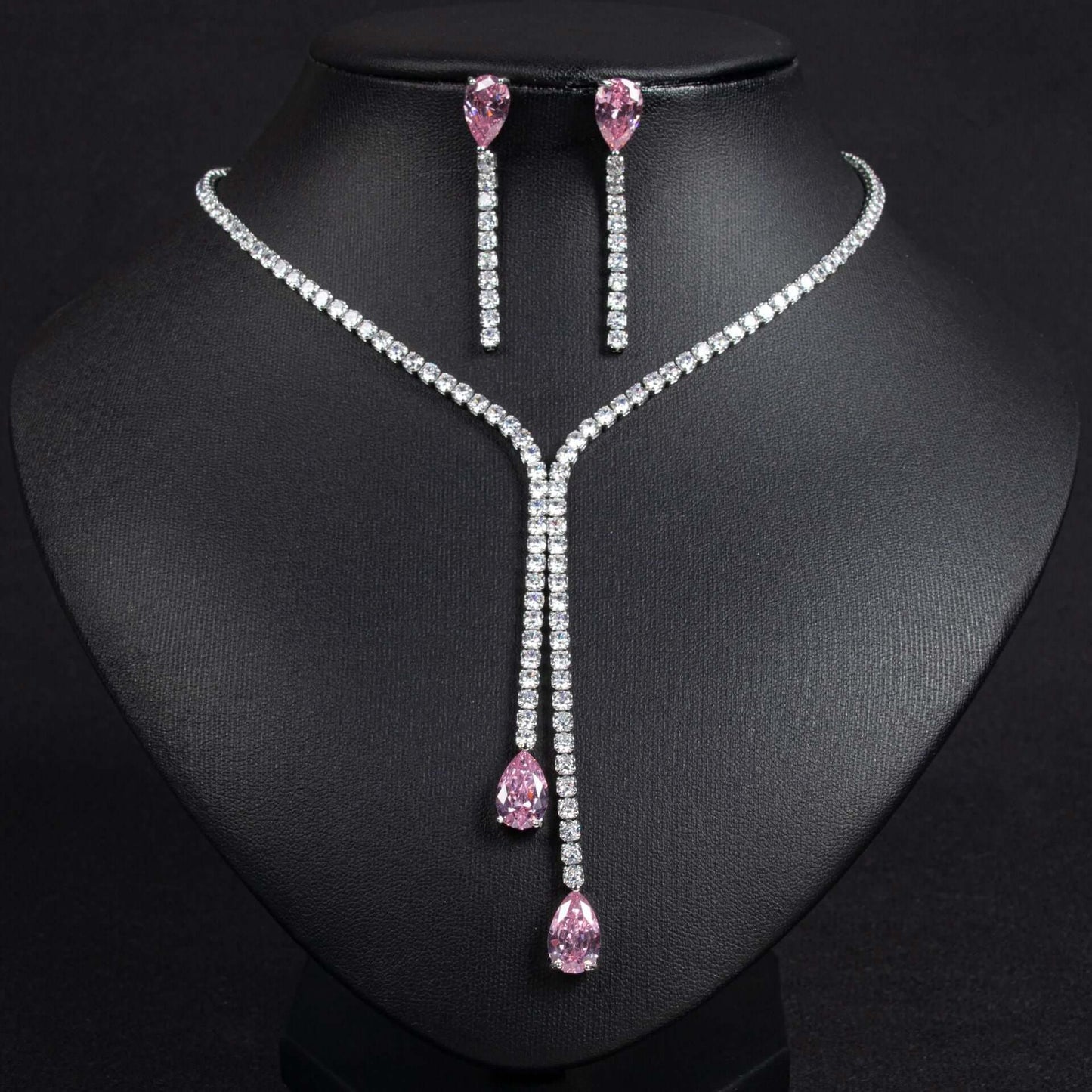 Premium light luxury water drop zircon necklace earrings set natural zircon necklace