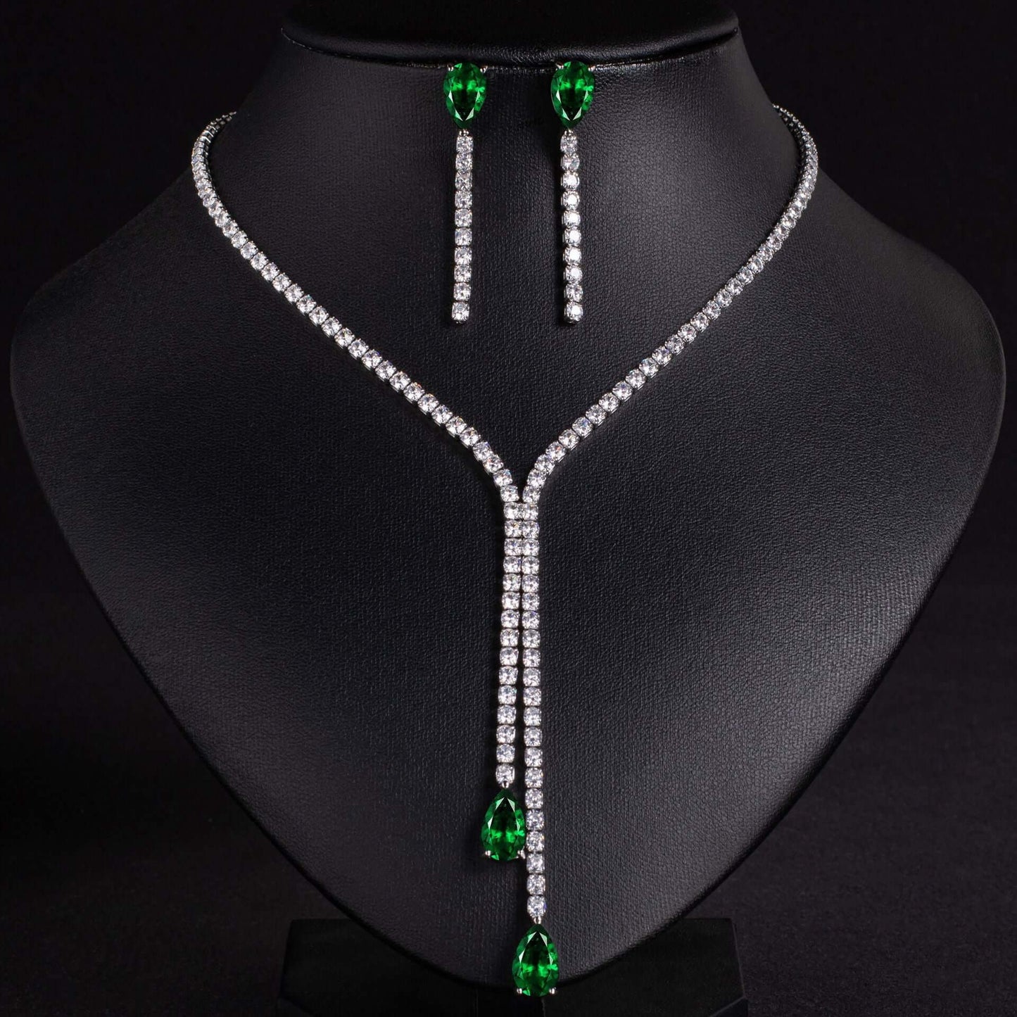 Premium light luxury water drop zircon necklace earrings set natural zircon necklace