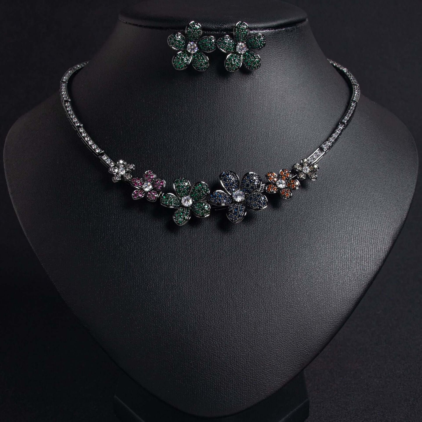 Necklace Earrings Set Fashion Luxury Zircon Flower Wedding Dress Accessories Bridal Necklace Set Wedding Jewelry