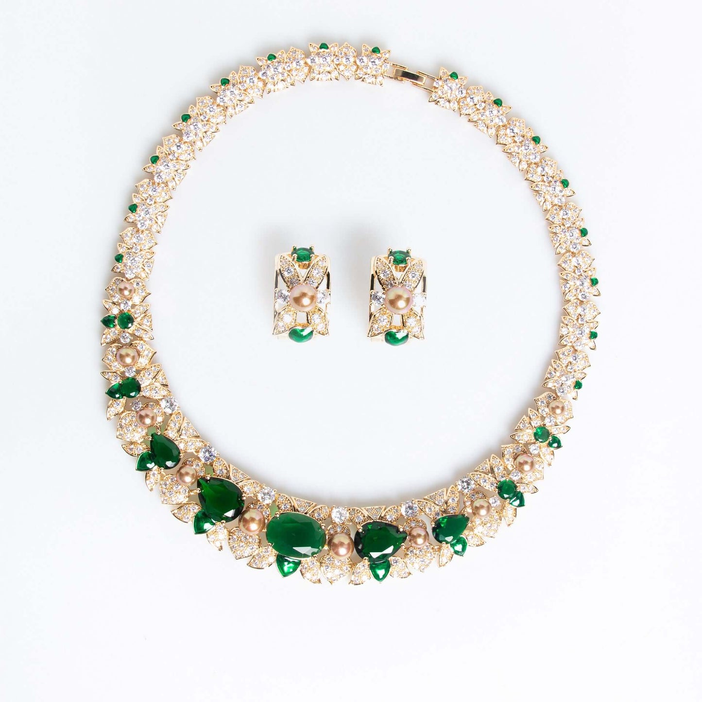 Full Diamond Necklace Earrings Ring Bracelet Four-piece Set Zircon Color Treasure Diamond Collar Bridal Set