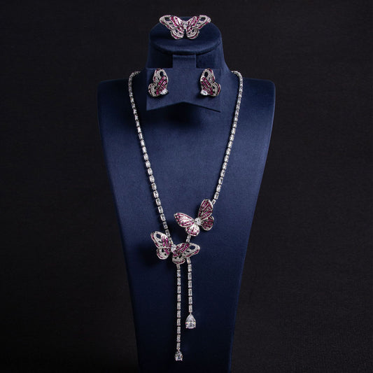 Fairy Butterfly Tassel Necklace Light Luxury Butterfly Fairy Long Earrings Set