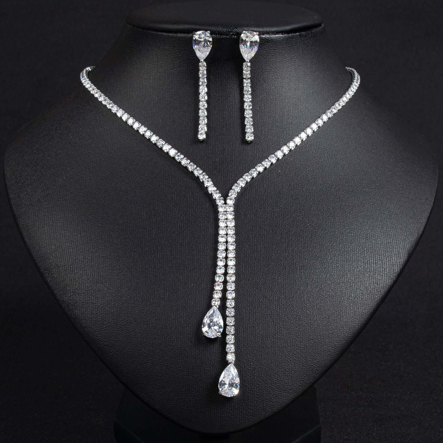 Premium light luxury water drop zircon necklace earrings set natural zircon necklace