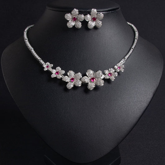Necklace Earrings Set Fashion Luxury Zircon Flower Wedding Dress Accessories Bridal Necklace Set Wedding Jewelry