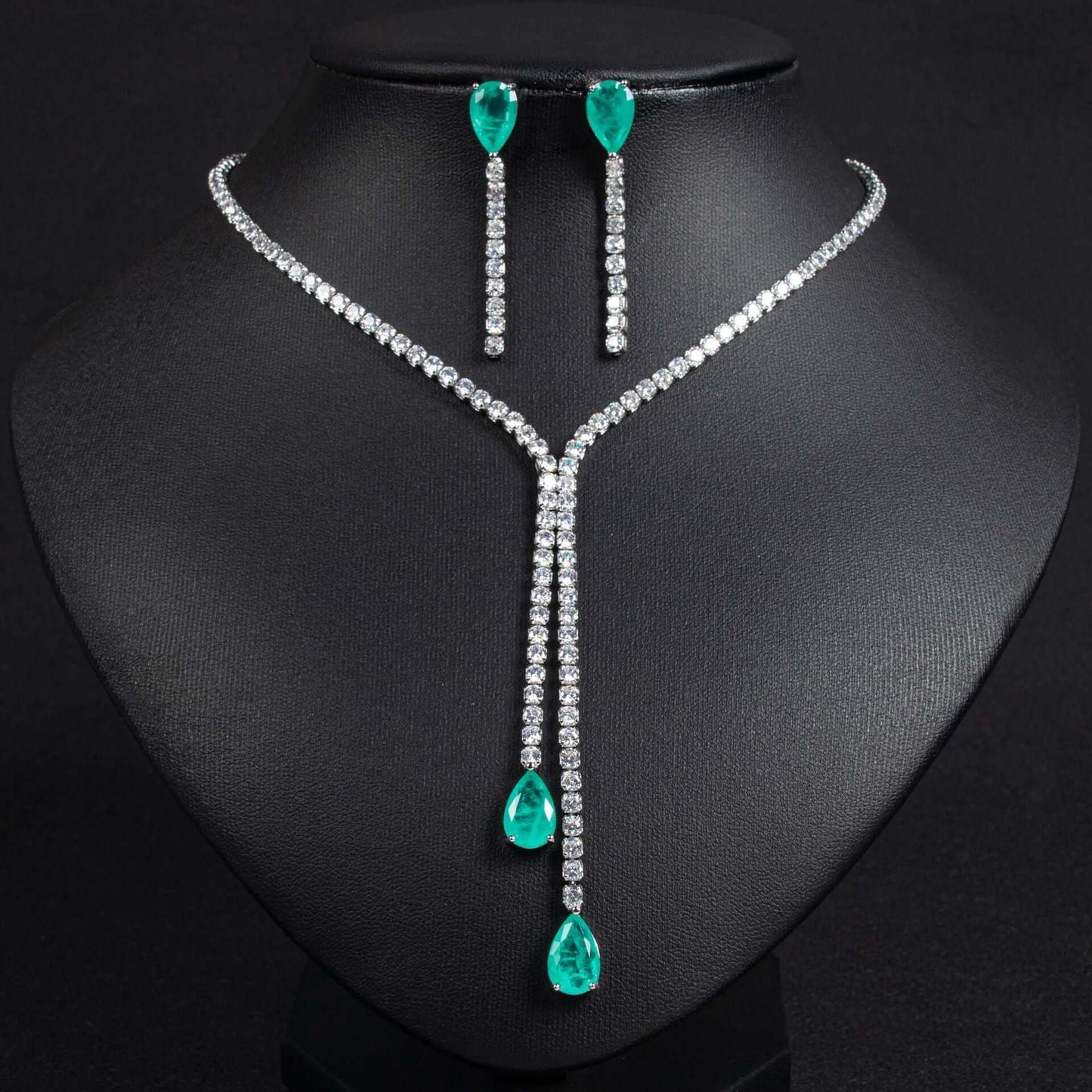 Premium light luxury water drop zircon necklace earrings set natural zircon necklace