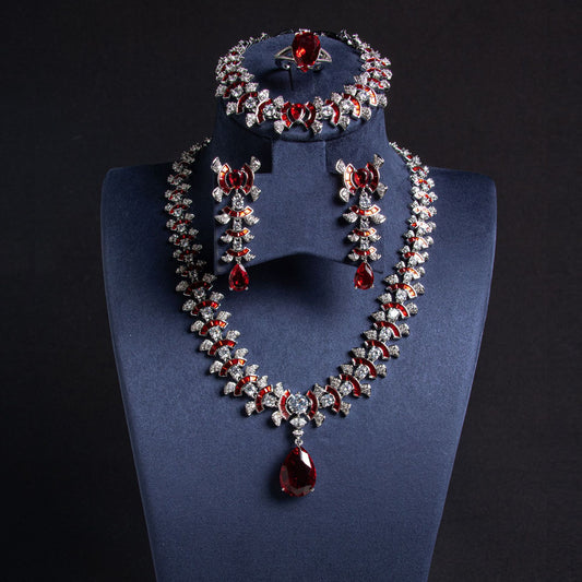 Haute couture jewelry necklace earrings ring bracelet four-piece banquet luxury versatile jewelry women