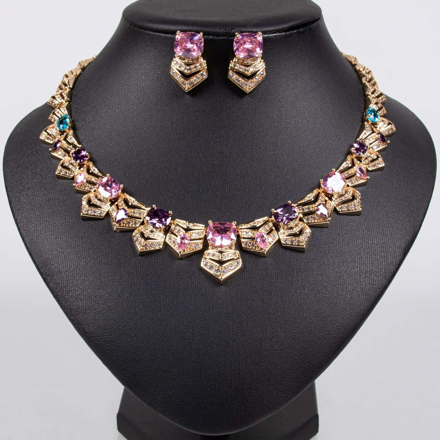Bridal Accessories Necklace Fashion Zircon Haute Couture Jewelry Women's Necklace Earrings High-end Two-piece Set
