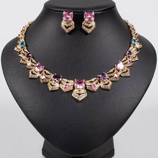 Bridal Accessories Necklace Fashion Zircon Haute Couture Jewelry Women's Necklace Earrings High-end Two-piece Set