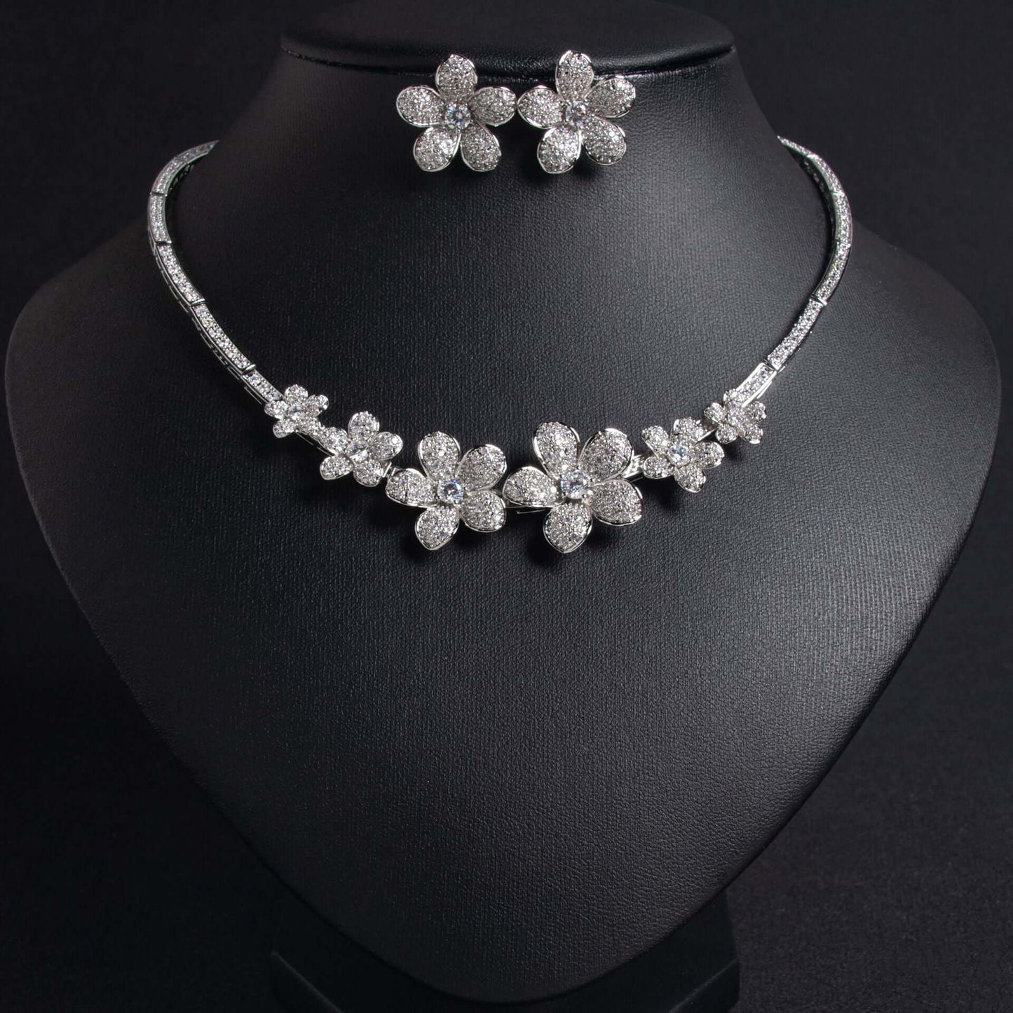 Necklace Earrings Set Fashion Luxury Zircon Flower Wedding Dress Accessories Bridal Necklace Set Wedding Jewelry
