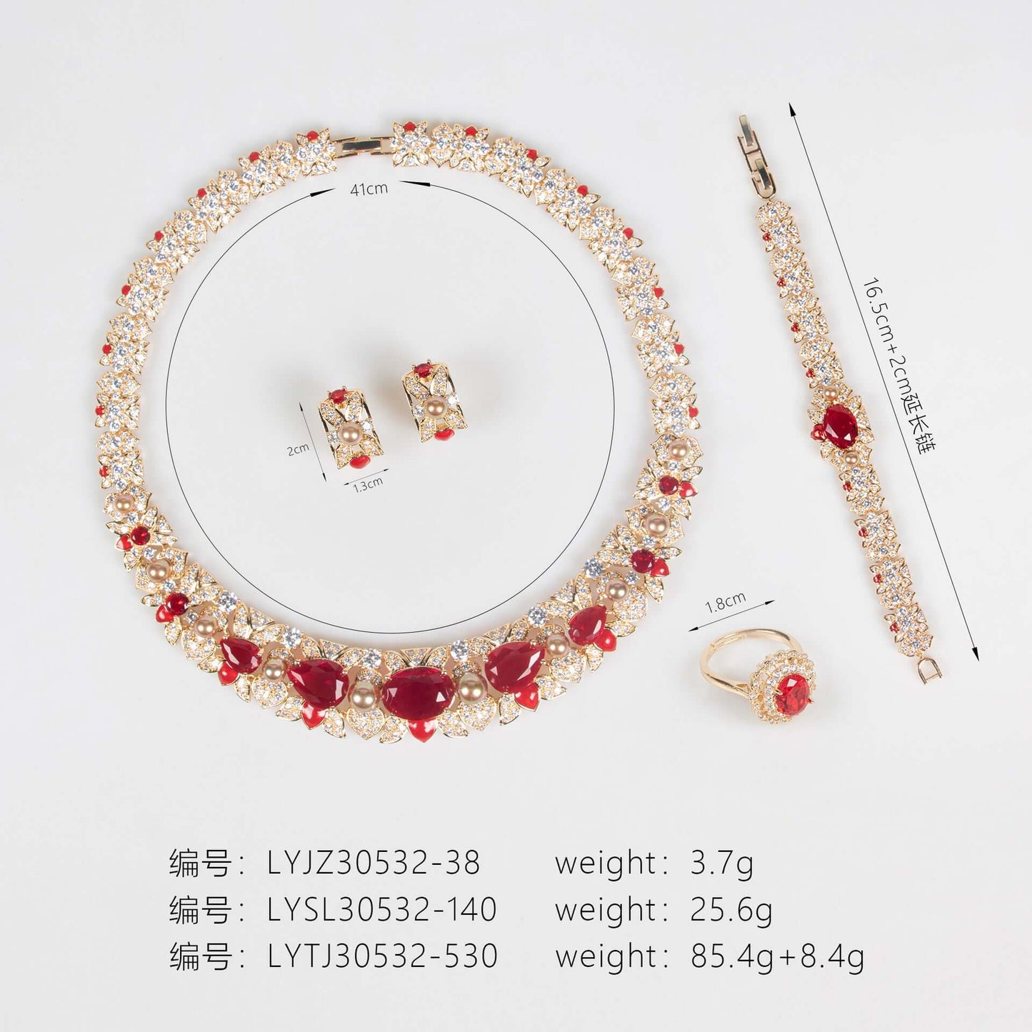 Full Diamond Necklace Earrings Ring Bracelet Four-piece Set Zircon Color Treasure Diamond Collar Bridal Set