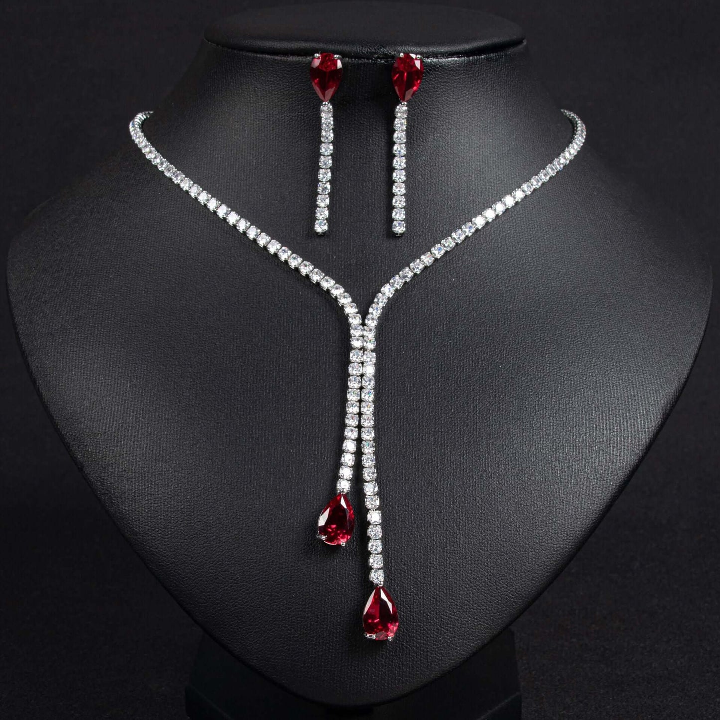 Premium light luxury water drop zircon necklace earrings set natural zircon necklace