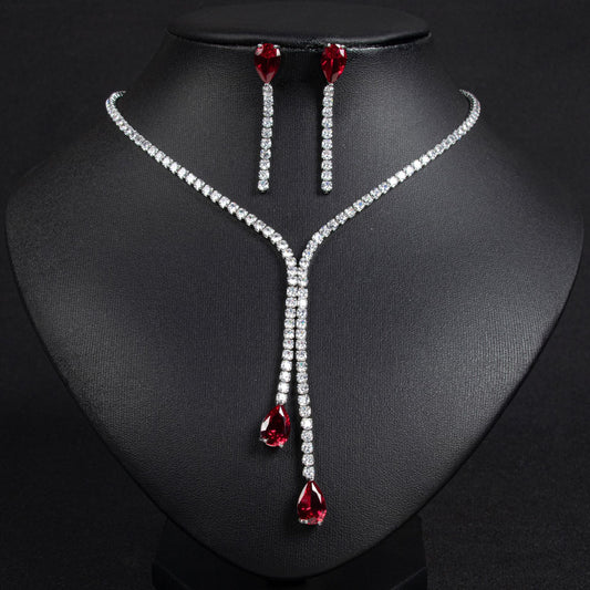 Premium light luxury water drop zircon necklace earrings set natural zircon necklace
