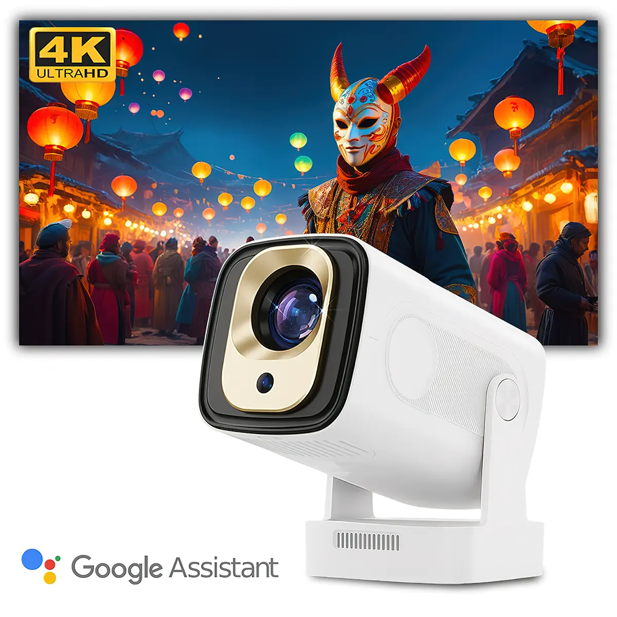 HY260 PRO Mini Smart WiFi Projector, Native 1080P Portable Projector with Bluetooth 5.4, WiFi 6, Android 11, Google Assistant, Auto Keystone, 180° Rotation for Bedroom Movies, Gaming and Home Theater