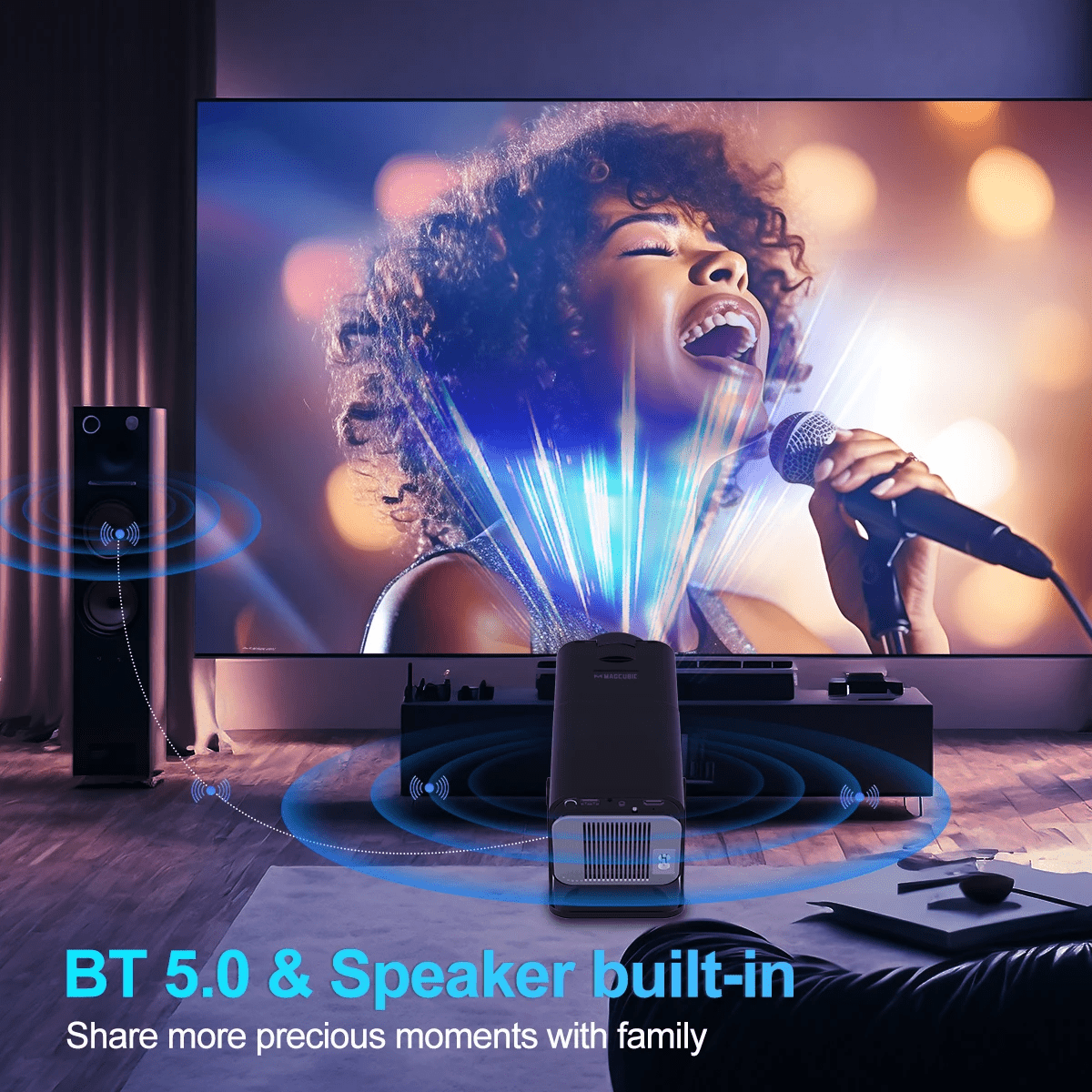 HY320 Native 1080P Smart WiFi Projector with Bluetooth, 4K Supported Mini Projector, Auto Vertical Keystone, 5W Speaker, 180° Rotatable Home Theater Projector for Bedroom Movies, Gaming and Soccer Nights