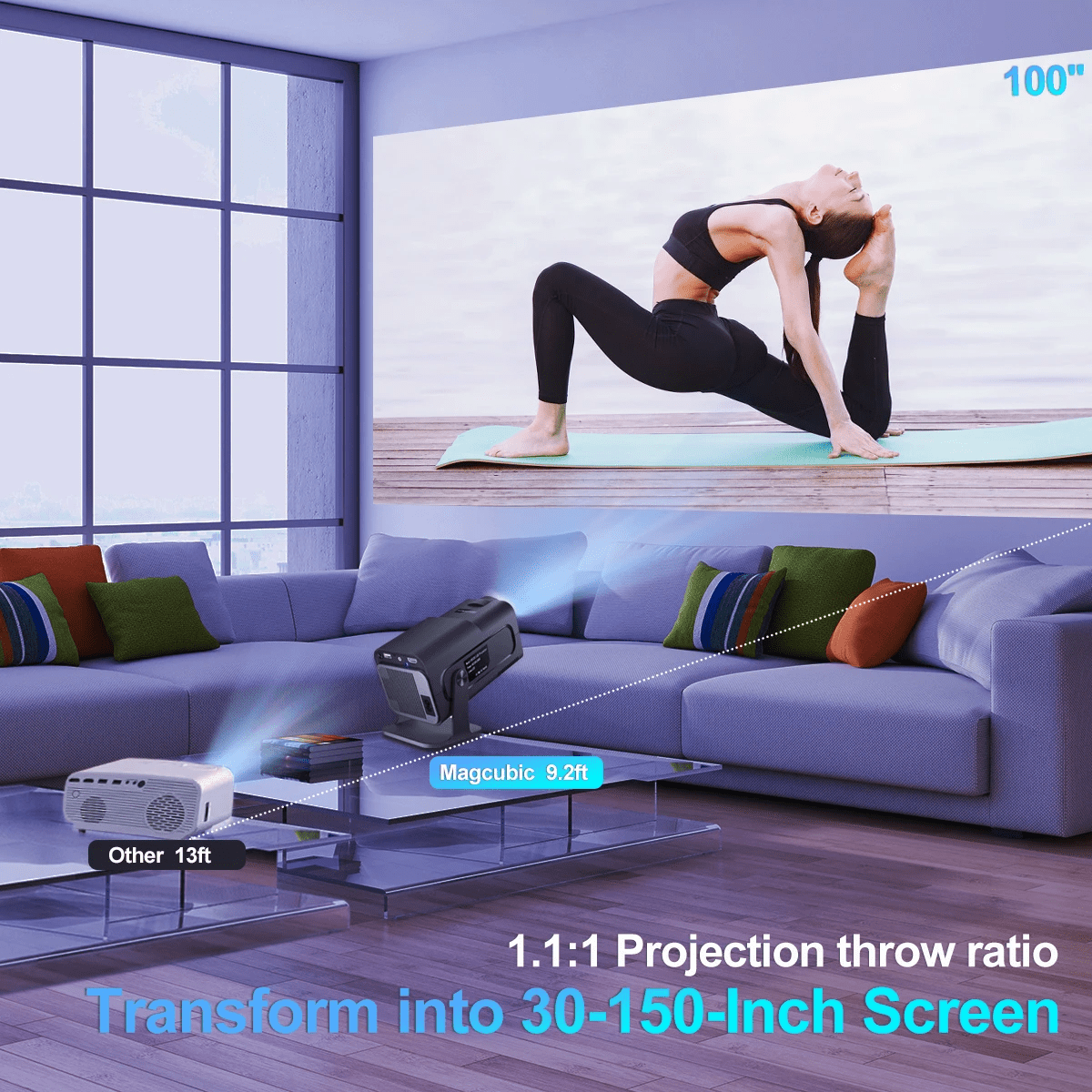 HY320 Native 1080P Smart WiFi Projector with Bluetooth, 4K Supported Mini Projector, Auto Vertical Keystone, 5W Speaker, 180° Rotatable Home Theater Projector for Bedroom Movies, Gaming and Soccer Nights