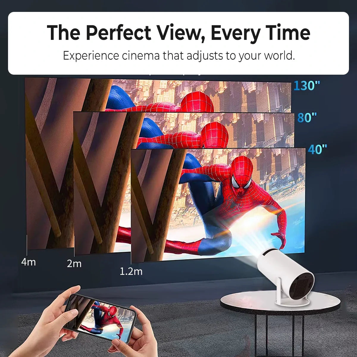 HY300 Portable WiFi Projector with Bluetooth, 4K Supported Mini Projector, 180° Rotatable Smart Projector for Home Theater, Bedroom Movie Nights, Gaming and Soccer Watch Parties
